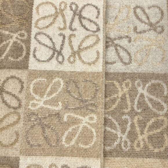 H16197 Loewe Wool Blend Scarf With Monogram Pattern & Fringe Trim - Picture 7 of 8